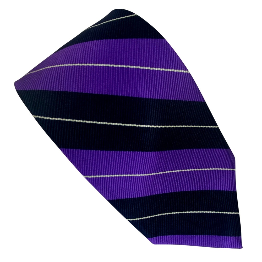 PAUL FREDRICK Mens Neck Tie Purple Black Redpp Striped Classic Italian Silk 58x3